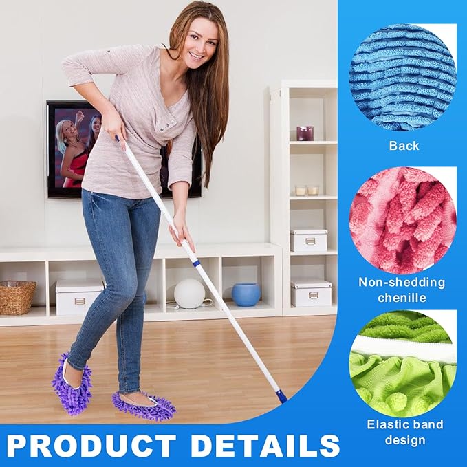Mop Slippers Shoes 5 Pairs (10 Pieces) - Microfiber Cleaning House Mop Slippers, Floor Cleaning Tools Shoe Cover, Soft Machine Washable Reusable Microfiber Foot Socks for House Kitchen Office