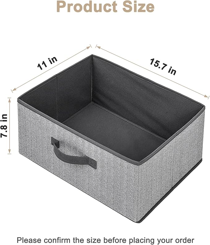 Storage Baskets, 15.7 Inch Woven Fabric Bins, Storage Cubes with Reinforced Handles, Organizer Bins for Closet Shelves, Foldable, for Toys, Clothes (3PCS/Grey-15.7*11*7.8inch)