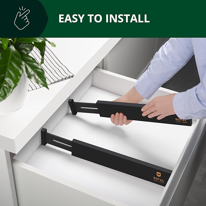 Bamboo Drawer Dividers Organizers, Adjustable Drawer Separator Splitters, Black