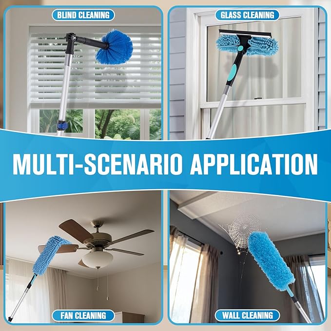 Cobweb Duster with Extension Pole, 20Ft Ceiling Fan Cleaner Duster, High Ceiling Duster Kit with 5-12Ft Telescoping Extension Pole