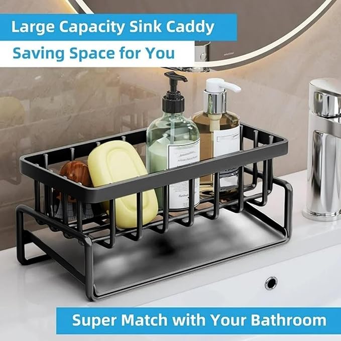 Sink Sponge Holder, Rustproof 304 Stainless Steel Kitchen Caddy Sink Organizer with High Brush Holder,Kitchen Sink Organizer for Sponge,Dish Brush,Soap Dispenser