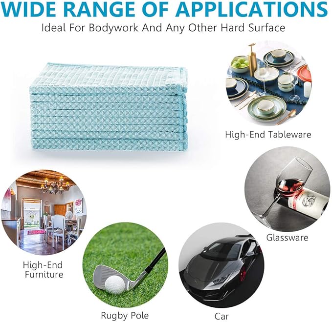 ZHIDIAN Waffle Weave Microfiber Towels, Premium Waffle Knit Car Detailing Towel, Auto Windows Glass Cleaner Cloth, No-Odor Streak-Free Small Cleaning Rags, 8Pack-12x12, Pale Blue