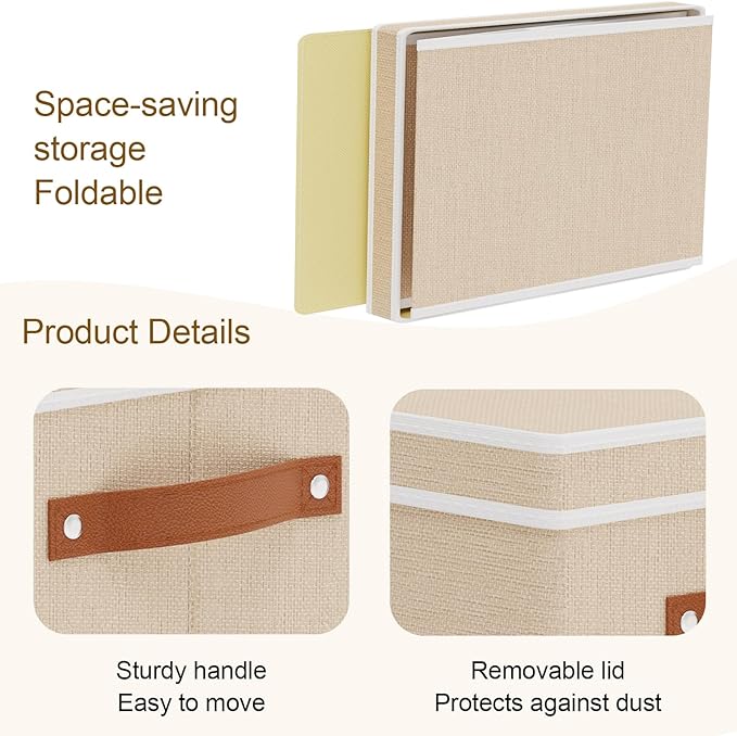 Foldable Storage Bin, 10.2×7.8×6.7 Inch Storage Box with Lid, Closet Organizer for Organizing with Handles, Beige, 1-Pack