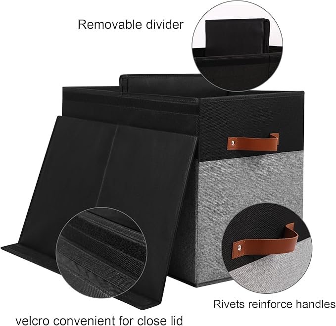 Gowee Large Toy Storage Box with Lid, Sturdy Toys Storage Chest Bin Organizer Basket with Dividers for Kids, Boys, Girls, Nursery, Closet, Bedroom, Playroom 25"x13" x16" (Black and Grey)