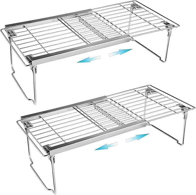Orgneas Expandable Cabinet Shelf Organizer, Adjustable Freezer Shelf 15.8"-22" Thickened Heavy Duty Organizer and Storage Shelves for Kitchen Cabinet Pantry Refrigerator, 2 Pcs