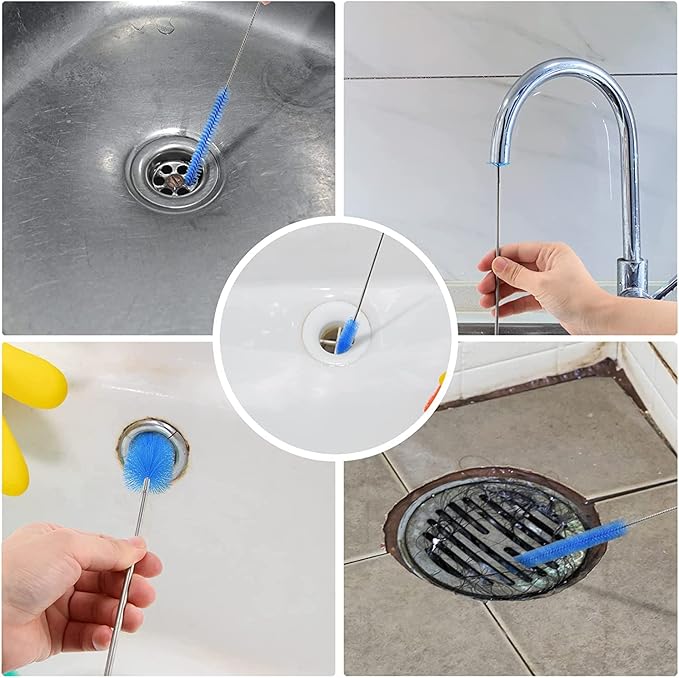 Flexible Straw Drain Brush Line Cleaner - 5 Ft Long Nylon Cleaner Double Ended Elastic Hose Pipe and 3 Pcs 10 Inch Straw Cleaning Brush for Tumbler
