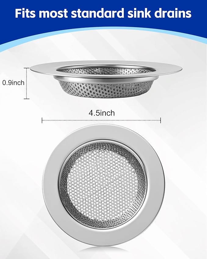 4-Pack Kitchen Sink Drain Strainer, Sturdy Stainless Steel, for Most Kitchen Sink, Effectively Catches Food Particles to Keep Drain Cleanliness