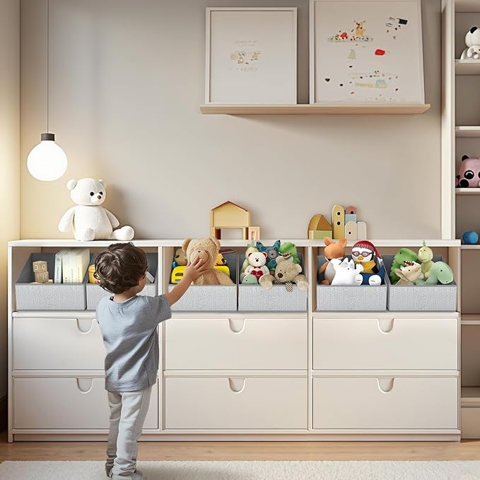 DIMJ Closet Storage Bins - Fabric Storage Baskets for Shelves, Collapsible Closet Organizers and Storage with Handles