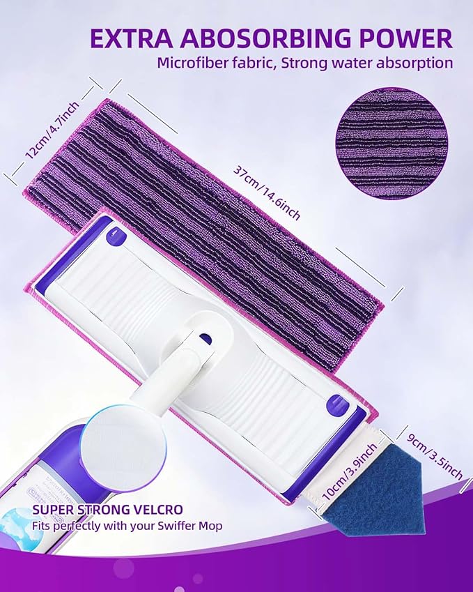 KEEPOW Power Mop Pads with Extra Scrubbing Pads Compatible with Swiffer PowerMop Refills Microfiber Wet Mops Refill Reusable Power Mop Pads Refill Deep Cleaning Hard Floor Mop Pads Replacement 8PCS