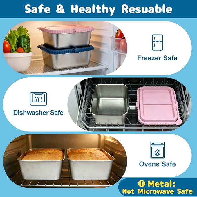 3 Pack Large Stainless Steel Snack Containers, 20oz Reusable Stainless Steel Food Containers with Silicone Lids for Meal Prep, Leakproof Metal Bento Lunch Box for Daycare, Travel, Office, Camping