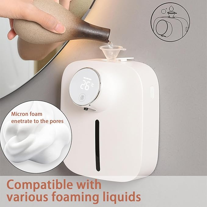 Automatic Soap Dispenser Touchless,Soap Dispenser for Kitchen Sink,Foaming Soap Dispensers-Rechargeable, Adjustable Foam Volume with Digital Display & Temperature Monitoring (White)