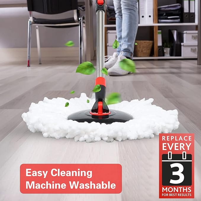 Spin Mop and Bucket, Mop Set with Bucket On Wheels with 3 Microfiber Mop Refills, Stainless Steel 61" Extended Handle Mop and Bucket with Wringer Set for Floor Cleaning