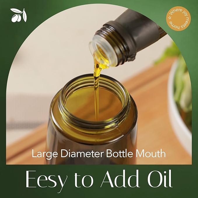 YARRAMATE 16oz/470ml Light-Blocking Dark Oil Sprayer for Cooking, 2 in 1 Olive Oil Dispenser Bottle for Kitchen, Premium Dark Green Glass Oil Bottle, Food-Grade Oil Mister for Air Fryer, BBQ (Black)