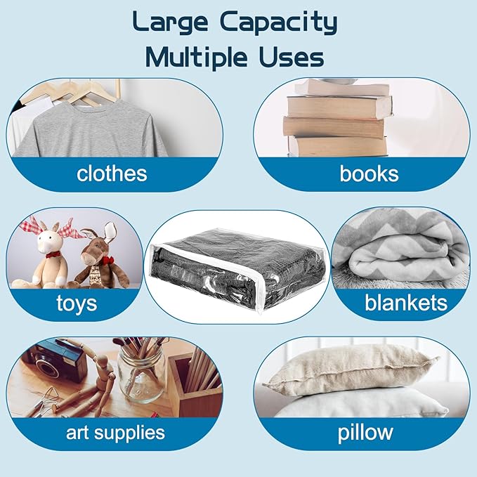 10 Pack Clear Storage Bags with Zipper Large Plastic Zippered Storage Bags for Blankets Clothes Sweaters Pillow Bed Sheet Storage Organizers 16 x 14 x 4 Inch