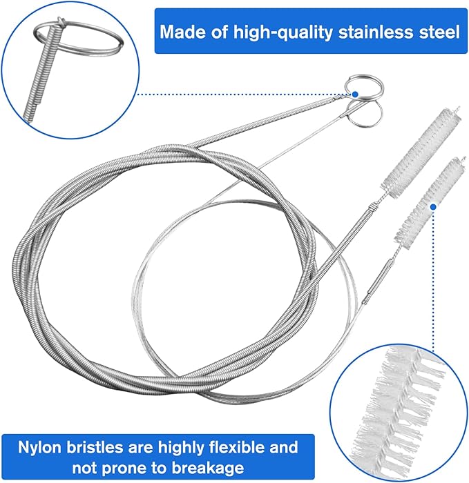 2-Pack Flexible Long Pipe Cleaners Tube Cleaning Brush, 1M and 1.5M Long with Nylon Bristles, for Cleaning Straw, Fish Tank, Feeding Tube