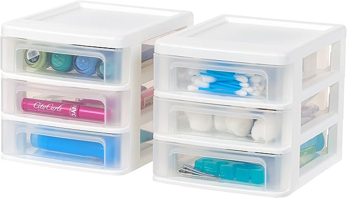 IRIS USA Plastic Stacking Desk Top 3-Drawer Storage Organizer, 2-Pack