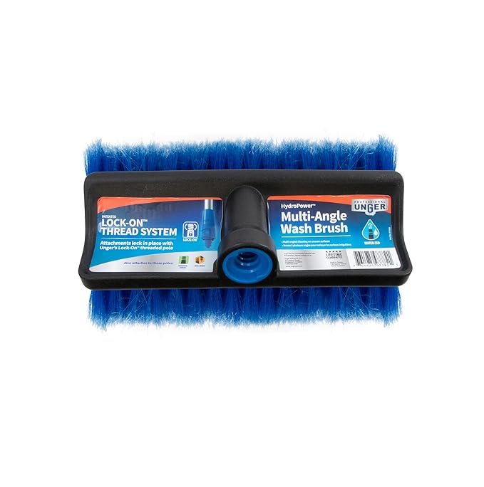 Unger Professional Lock-On HydroPower 10” Bi-Level Soft Wash Brush, Compatible with Waterflow Poles, Outdoor Cleaning Supplies, Great for Patios, Siding, Windows, Cars, and Boats