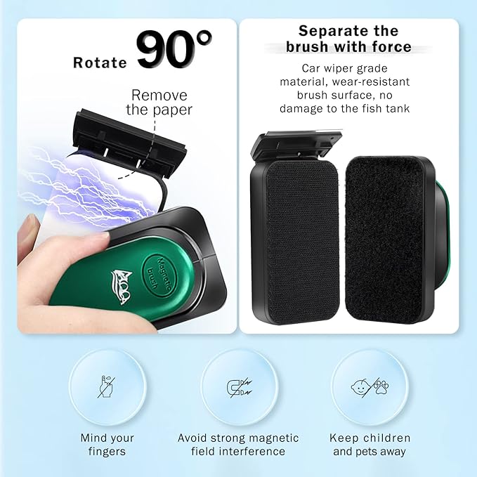 AQQA Aquarium Strong Magnetic Cleaner Brush, Fish Tank Glass Algae Magnet Cleaning Tool Floating Cleaner Scrubber Brush with 2 Detachable Scraper