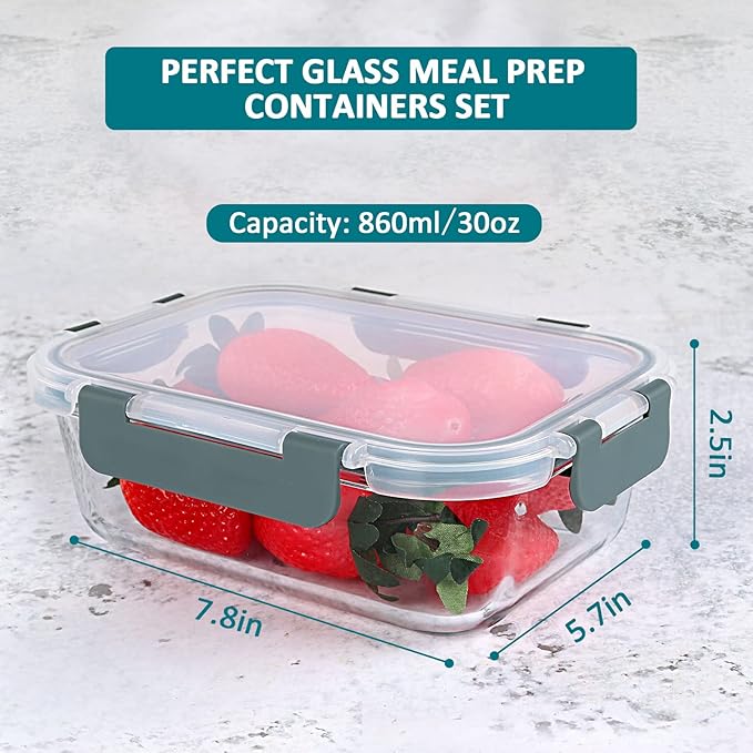 M MCIRCO [5-Packs, 30 Oz] Glass Meal Prep Containers with Snap Locking Lids Glass Food Containers,Airtight Lunch Container,Microwave, Oven