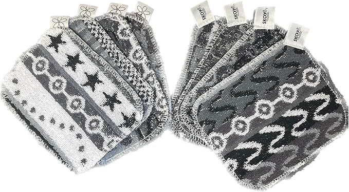 Skoy Scrub, 8-Pack Reusable, Non-Scratching Dish Scrubber for Kitchen and Household Cleaning, Planet-Friendly, Dishwasher Safe Soft Scrub, Monochromatic Colors