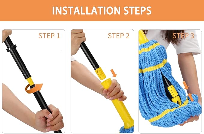Self-Wringing Twist Mops with 1 Extra Refill, Microfiber Mops for Floor Cleaning with 57 " Long Handle, Easy Wringing Floor Mop for Hardwood Commercial Household Clean (1 Handle & 2 Mop Heads)
