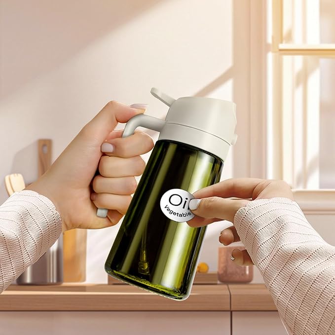 40 Labels for Oil Dispenser & Installation Guide for Oil Sprayer Bottles, Stickers for Olive Oil, Sauce, and More
