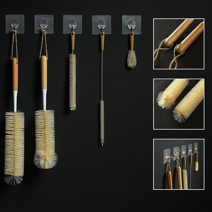 ALINK Extra Large Long Bottle Brush Set - 16" / 15" Long Bamboo Handle Bottle Cleaner for Narrow Neck Beer Wine Bottles, Decanter, Tumblers, Thermos