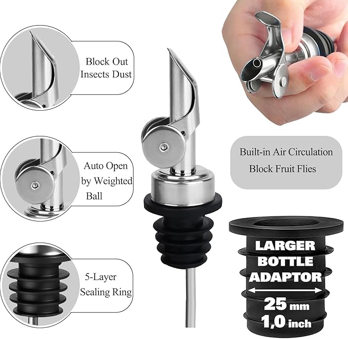 Olive Oil Pour Spout with Adapters, Oils Pourer for Olive Oil Dispenser Bottle, Easily Turn Your Bottles into Dispensers for Liquor,Oils,Bottle Pourers (Rose gold, 6 Pack Pour +Adapters)