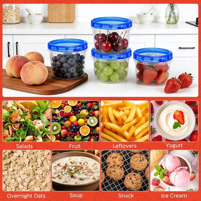 12 Pack 17oz Reusable Freezer Storage Containers with Twist Top Lids Airtight