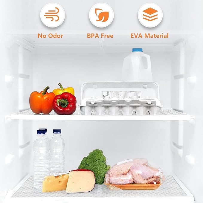 Shelf Liners for Kitchen Cabinets Refrigerator Liners Waterproof & Oil-Proof Kitchen Cupboard Liner Non-Slip Drawer Mats EVA Material Non Adhesive Fridge Liner for Shelves Clear 35.4 x 236.2 Inches