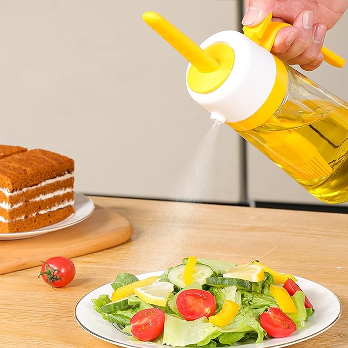 Olive Oil Dispenser Bottle for Kitchen,Olive Oil Sprayer Bottle for Cooking,2 in 1,Comes with A Silicone Brush,470ML