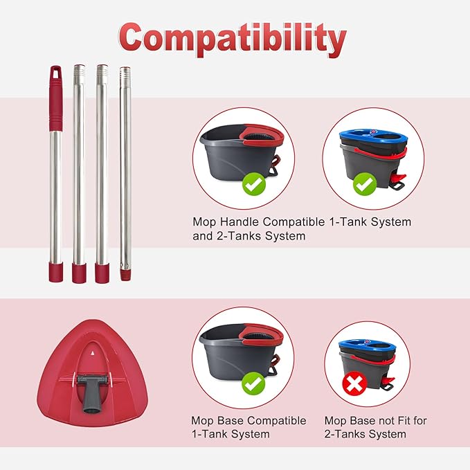 Mop Handle for Ocedar, Mop Handle for O Cedar, Spin Mop Replacement Handle for O Cedar, 4-Section Spin Mop Handles and Base for Ocedar, 30" to 58" Mop Stick Pole Handle and Base for Ocedar Spin Mop