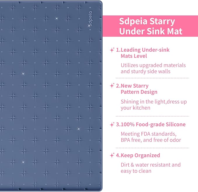 Sdpeia Under Sink Mat 34"×22" Waterproof Silicone Cabinet Liner & Sink Protector for Kitchen & Bathroom, Multi-Purpose Organizers Tray for Pets, Laundry, Cat Litter Mat