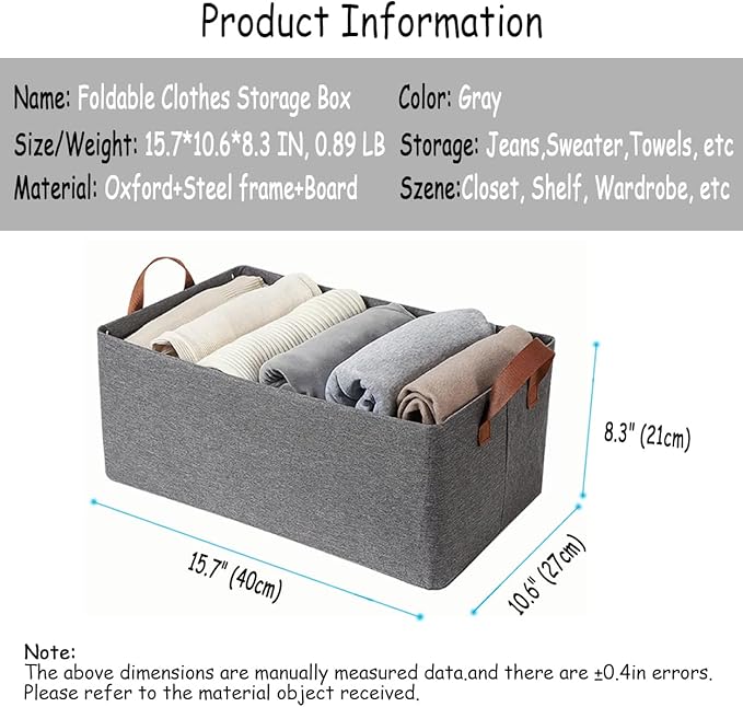 Linen Closet Organizer Storage Bin with Steel Frame, 23L Gray