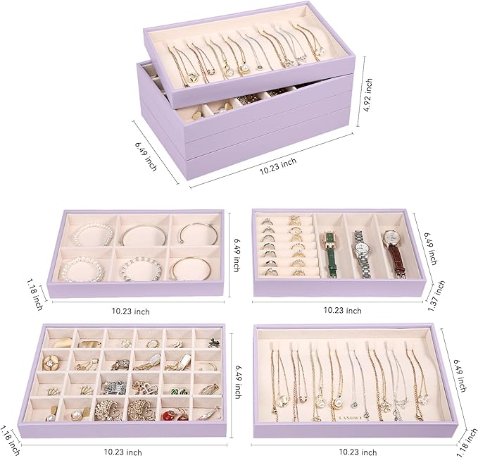 Stackable Jewelry Organizer Trays 4 Set, Lavender