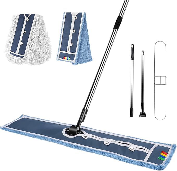 MASTERTOP Industrial Mop, Extra Large Floor Mop with Microfiber & Cotton Pad, Heavy Duty Flat Mops Commercial Dust Mop for Cleaning Office Garage Mall Hotel Home Floors