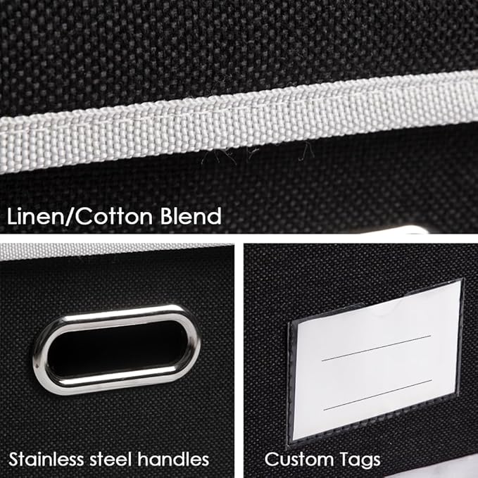 PRANDOM 3-Pack Fabric Storage Bins - Black (11.4X8.6X6.7)