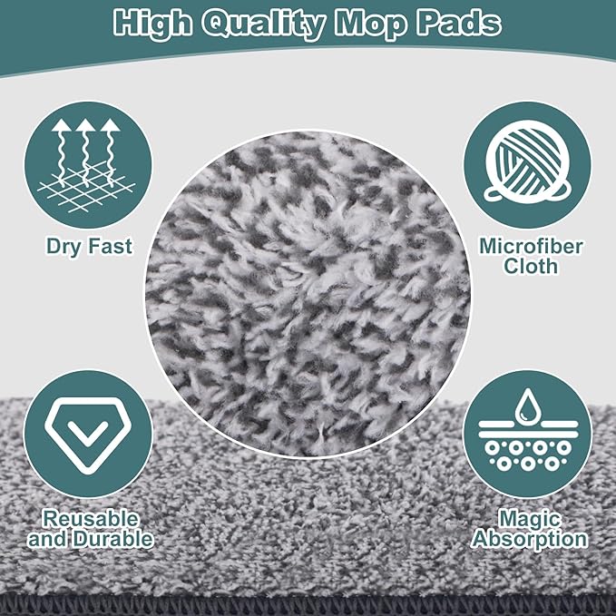 Flat Mop with 3 Pads, Microfiber Mops for Floor Cleaning Adjustable Handle 29-49, Dust Mop for Hardwood Floors, Wet Dry Use on Laminate Wood Tile Vinyl Wall Mopping Bathroom Kitchen Household Supplies