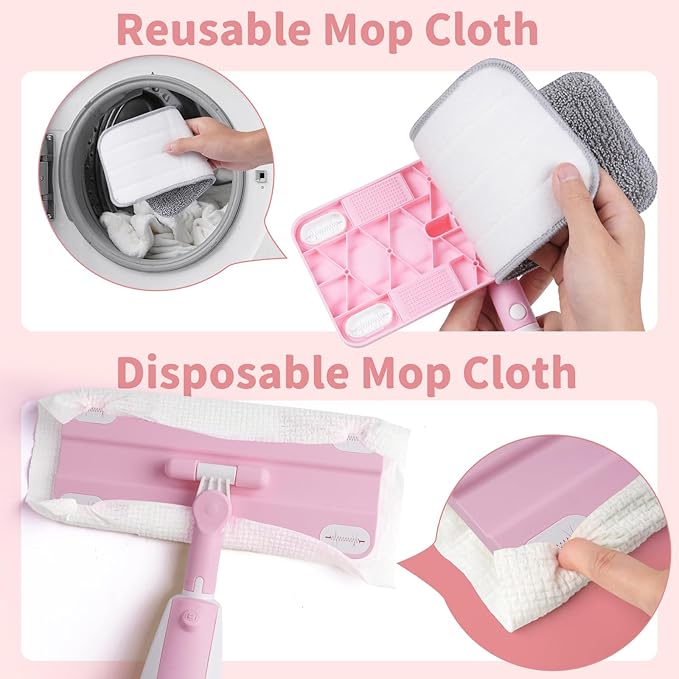 Kids Spray Mop,Toddler Mop Cleaning Set, Real Working Mini Mop & Kids Broom Dustpan Set, Housekeeping Pretend Play Toy, Montessori Kid Cleaning Toy Set Includes Organizer Clip -Pink