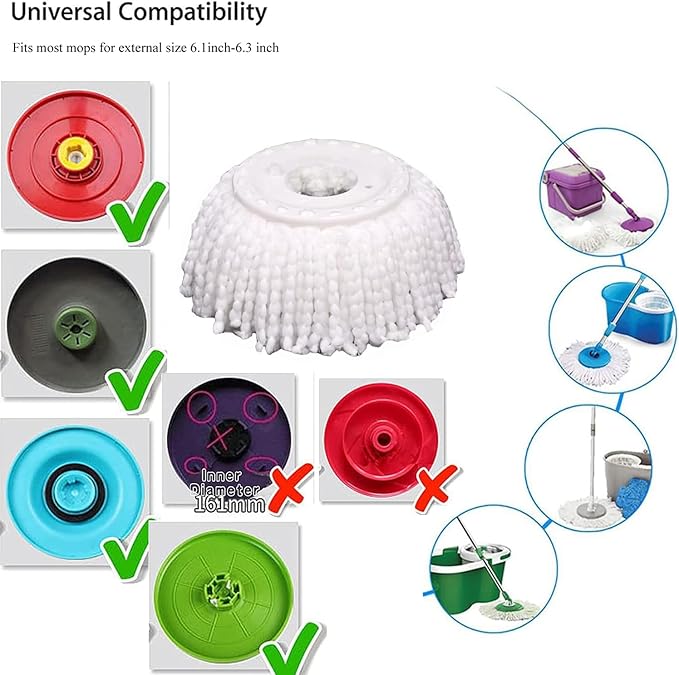 YWSHF Spin Mop Head Replacement Compatible with Hurrican, Mopnado, Cassabel 360 Spin Magic Mopping,Microfiber Spin Mop Refill Heads for Universal Round Shape Standard Size 5 Pack
