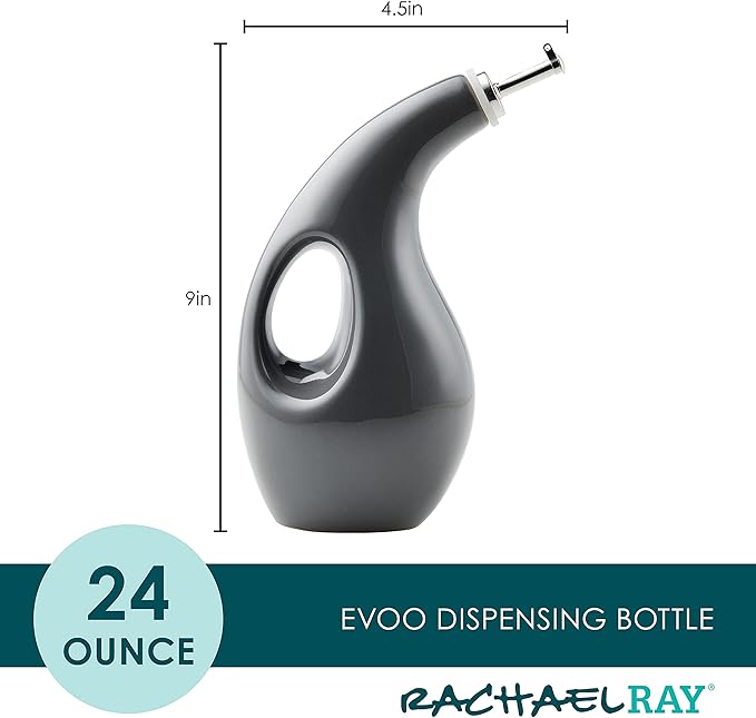 Rachael Ray 48465 Ceramic EVOO Oil and Vinegar Dispensing Bottle with Spout, 24 Ounce - Dark Gray