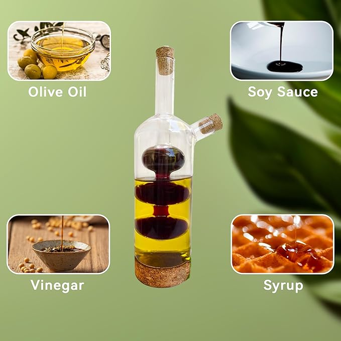 Lily's Home Triple Globe Olive Oil and Vinegar Dispenser - Glass Cruet with Cork Base, Nested Design for Separate Pouring, Kitchen Countertop & Dining Table Essential for Cooking Oil and Balsamic