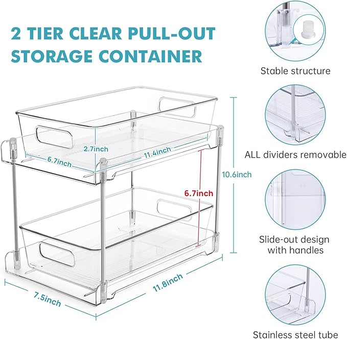 4 Pack Clear Bathroom Organizers and Storage