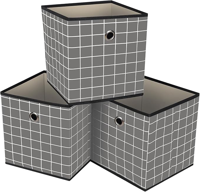 Foldable Storage Cubes Bins, Grey grid