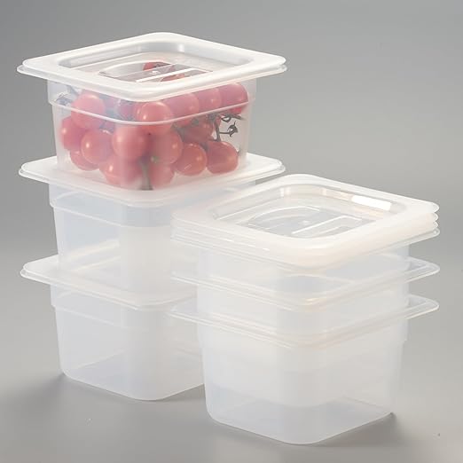 6-Pack 1/6 Size 4" Deep Food Pan with Sealing Lid