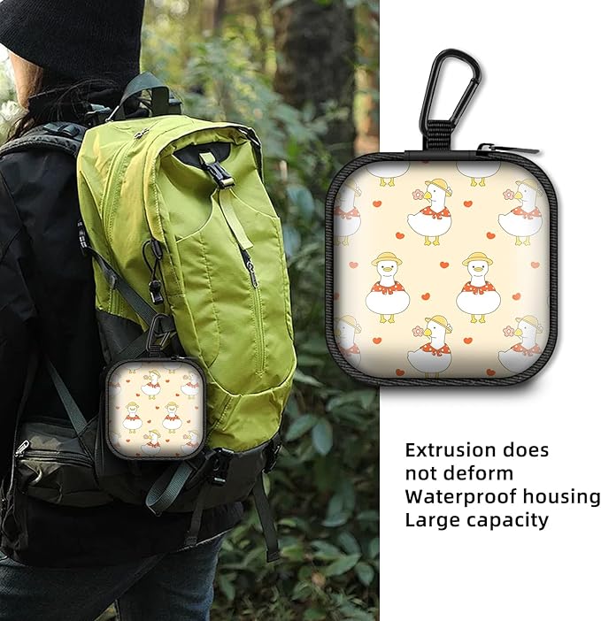 Square Data Cable Earbud Charger Coin Storage Bag Shockproof and Drop-Proof EVA Material Compatible with AirPod(Cute-Duck)