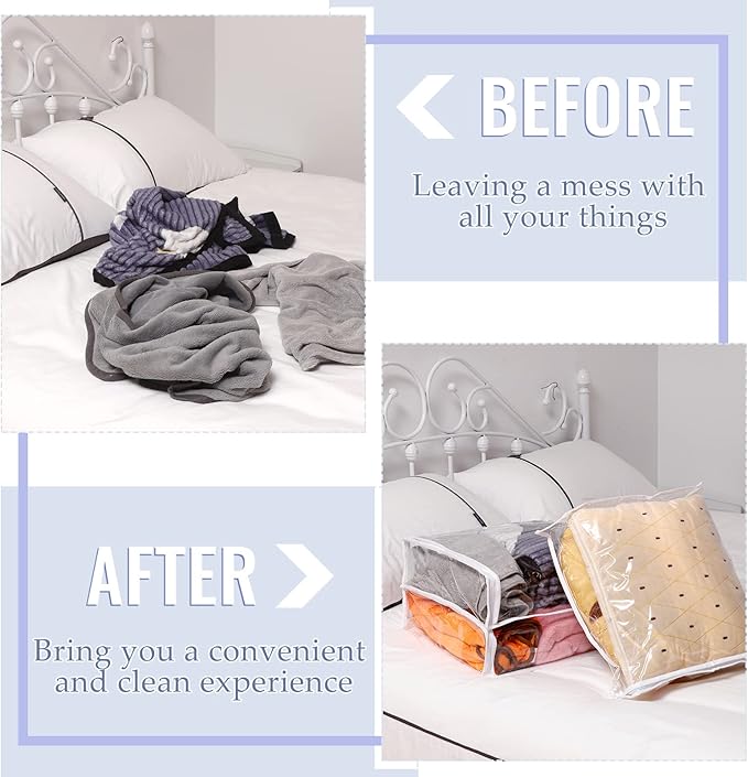 6 Packs Clear Zippered Storage Bags Sweater Moth Bags Plastic Storage for Blankets Clothes Bed Sheet Organizer with Zipper for Closet Linen Sweater