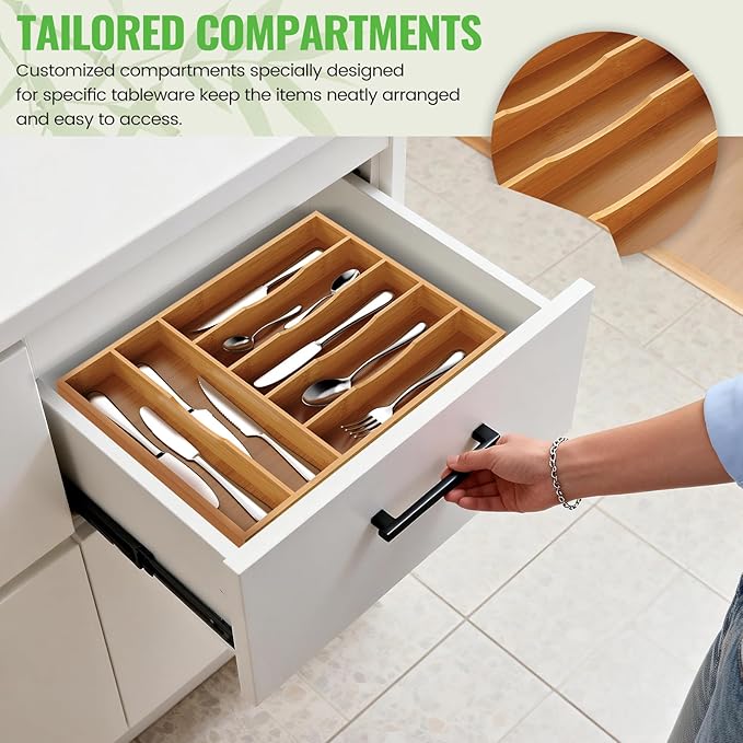 Bamboo Silverware Organizer, 15.8"x11.7"x1.6"