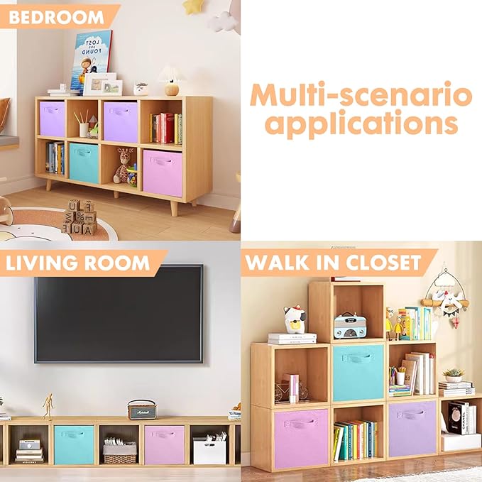 ShellKingdom Storage Bins, Foldable Fabric Storage Cubes And Cloth Storage Organizer Drawer For Closet And Toys Storage, 6 Pack (Lavender+Light Blue+Pink)