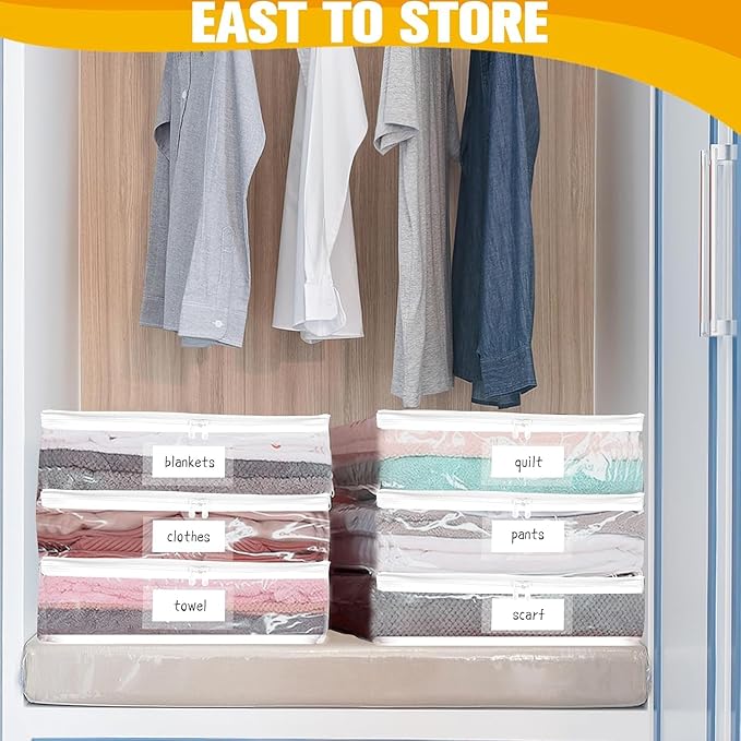 Kikerike Plastic Storage Bags with Easy-Glide Zipper, Pack of 8, Durable Clear Vinyl Zippered Storage Bags for Clothes Sweaters Comforters Blankets Sheets Bedding (10.5 x 10.5 x 2.5 Inch, White)